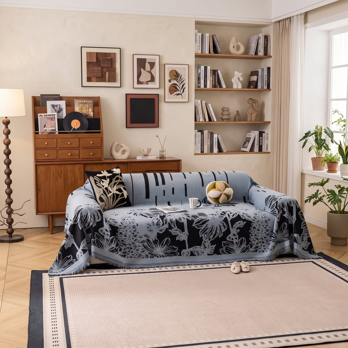 Retro Floral Fringed Sofa Cover Throw