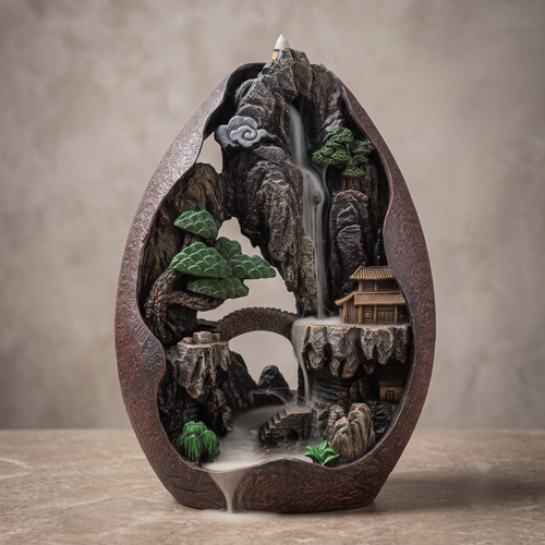 Mountain Landscape Backflow Waterfall Resin Incense Burner