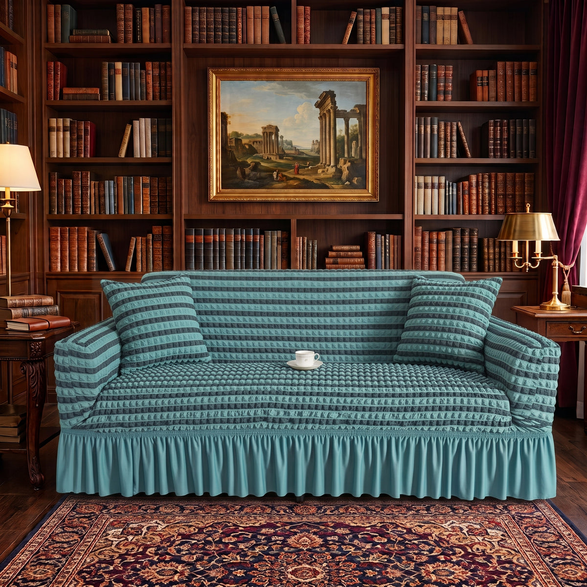 Stretch Textured Sofa Slipcover with Ruffled Skirt