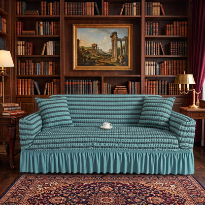 Stretch Textured Sofa Slipcover with Ruffled Skirt