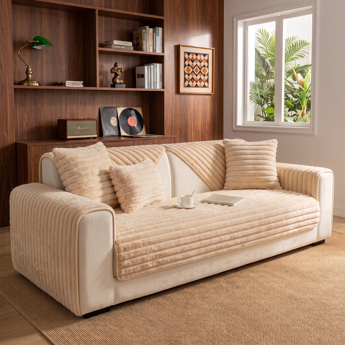 Plush Ribbed Non-Slip Sofa Cover