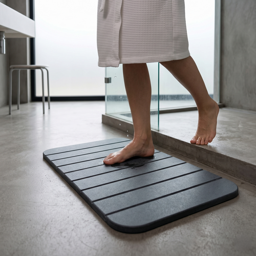 Foldable Quick-Dry Stone Bath Mat – Ultra Absorbent Diatomite Bathroom Mat, Non-Slip & Mold Resistant