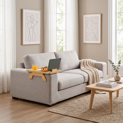 Bamboo Couch Arm Tray Table With Rotating Phone Holder