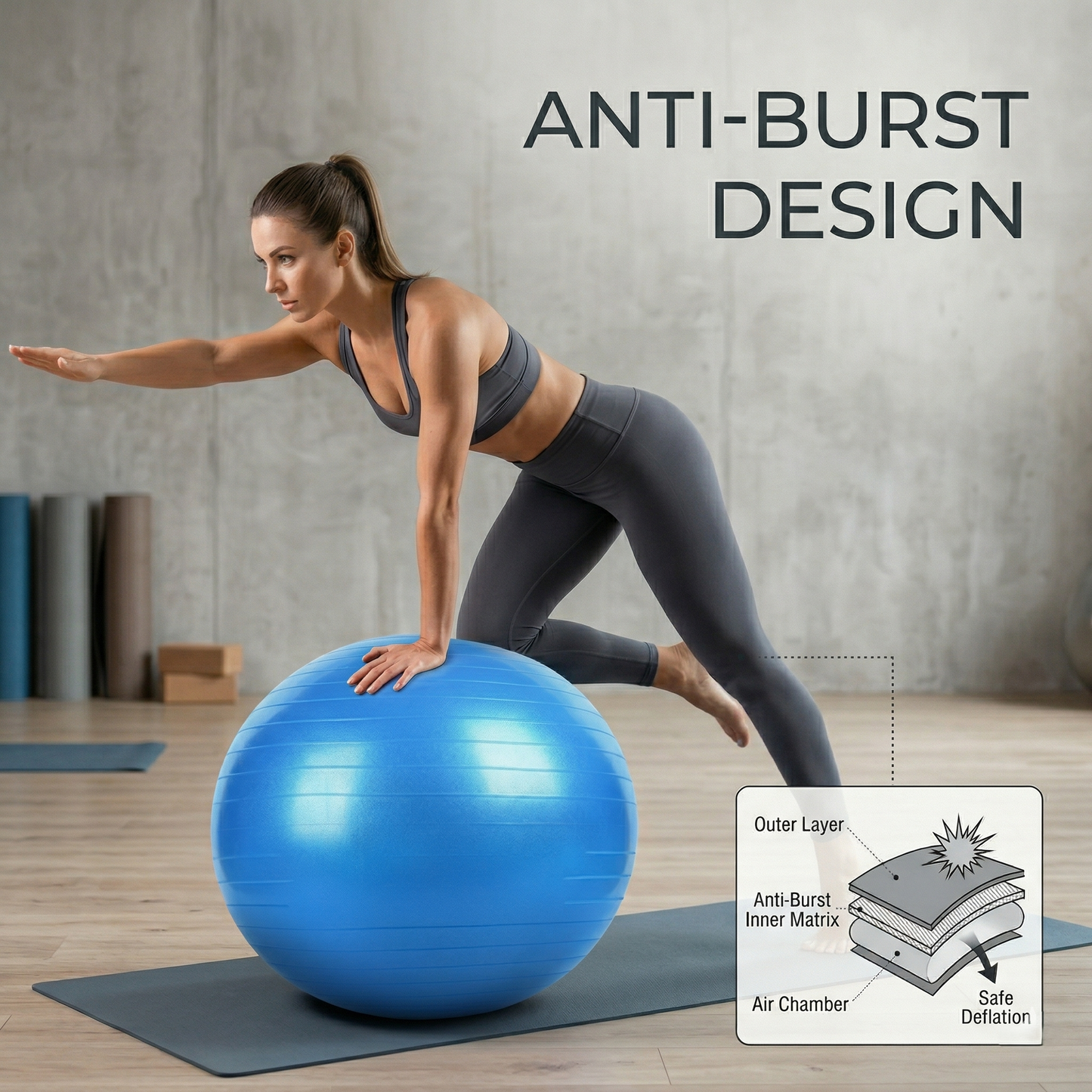 Anti-Burst Stability Balance Ball with Pump for Home Fitness