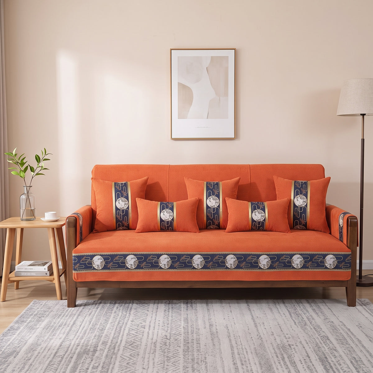 Chenille Non-Slip Modular Sofa Cover with Decorative Woven Border