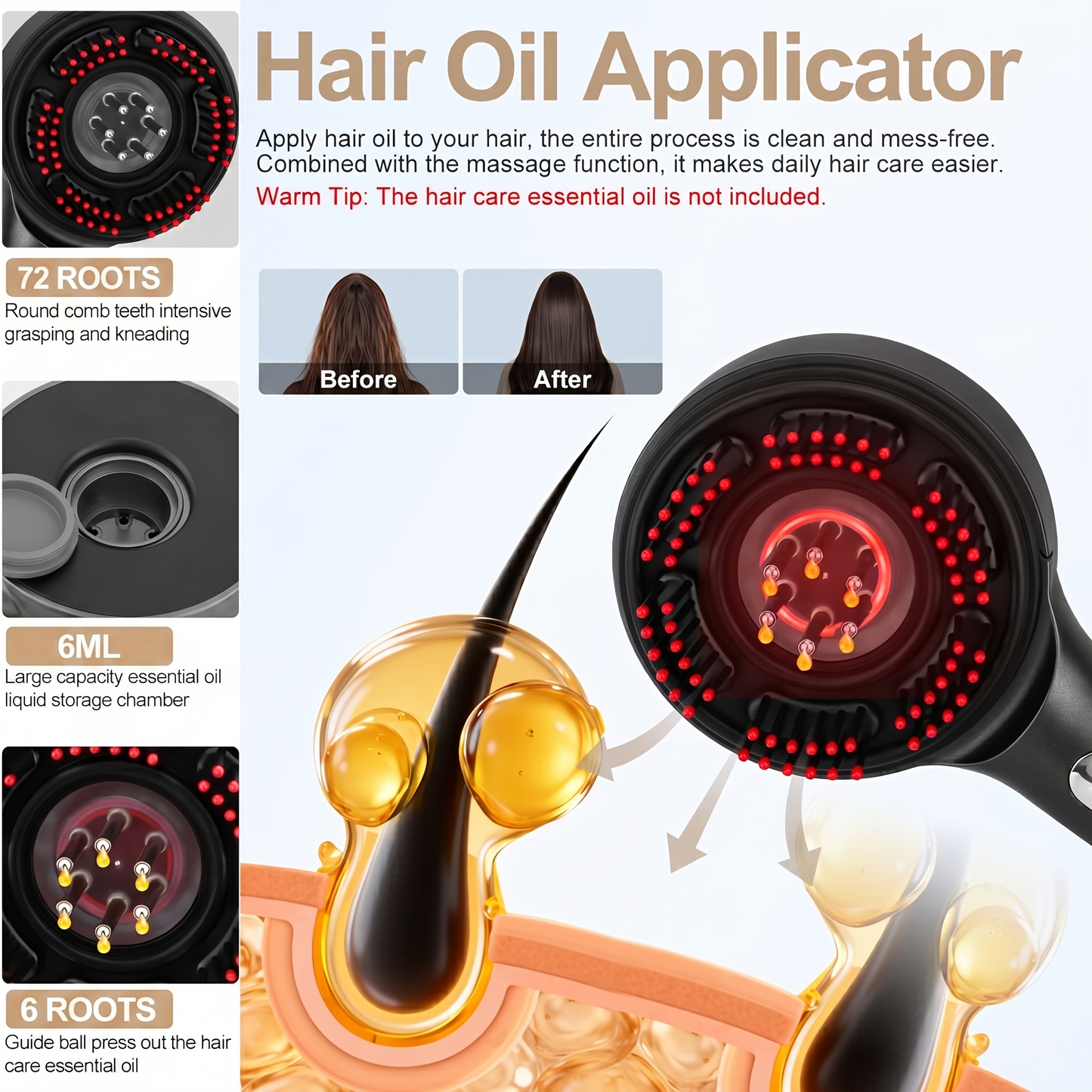 Kovelli™ Heated Scalp Massage Oil Applicator Brush