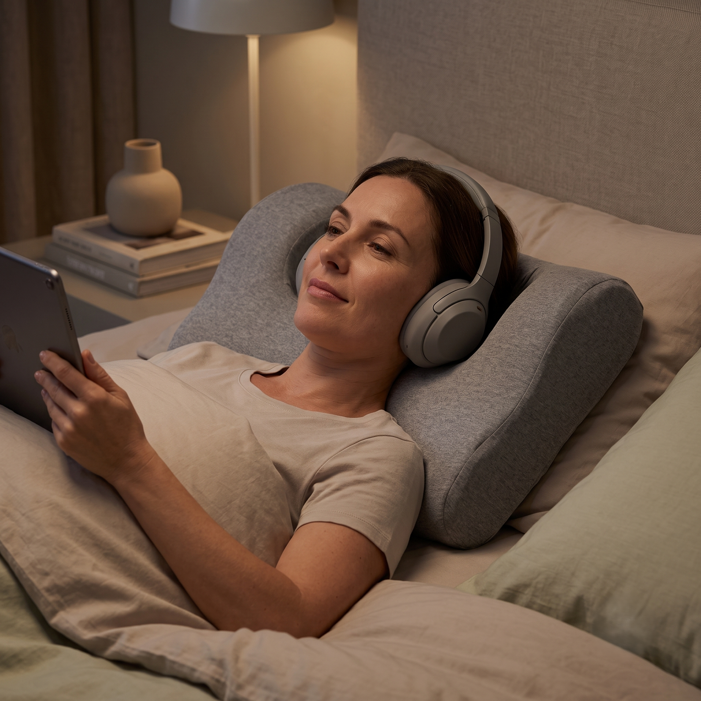Ergonomic Memory Foam Pillow with Dual Ear Openings