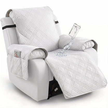 Waterproof Quilted Recliner Chair Cover With Non-Slip Backing & Storage Pockets