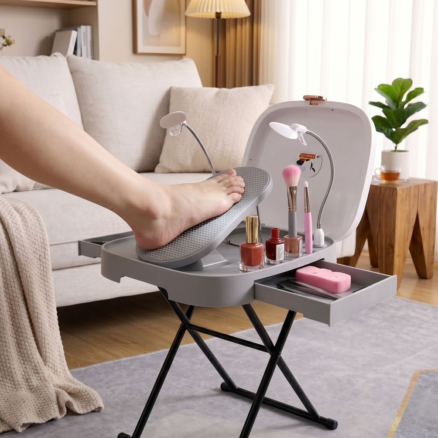 Adjustable Foot Care Station – Elevated Comfort Platform with Light & Mirror for Easy At-Home Grooming