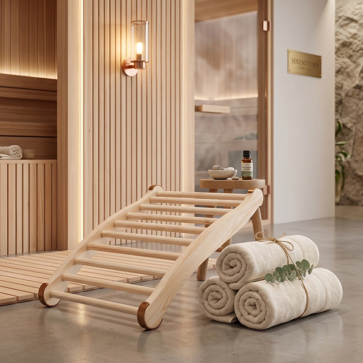 Kovelli™ Ergonomic Sauna Backrest – Wooden Non-Slip Sauna Support Chair for Spa & Bath Relaxation