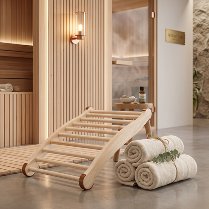 Kovelli™ Ergonomic Sauna Backrest – Wooden Non-Slip Sauna Support Chair for Spa & Bath Relaxation