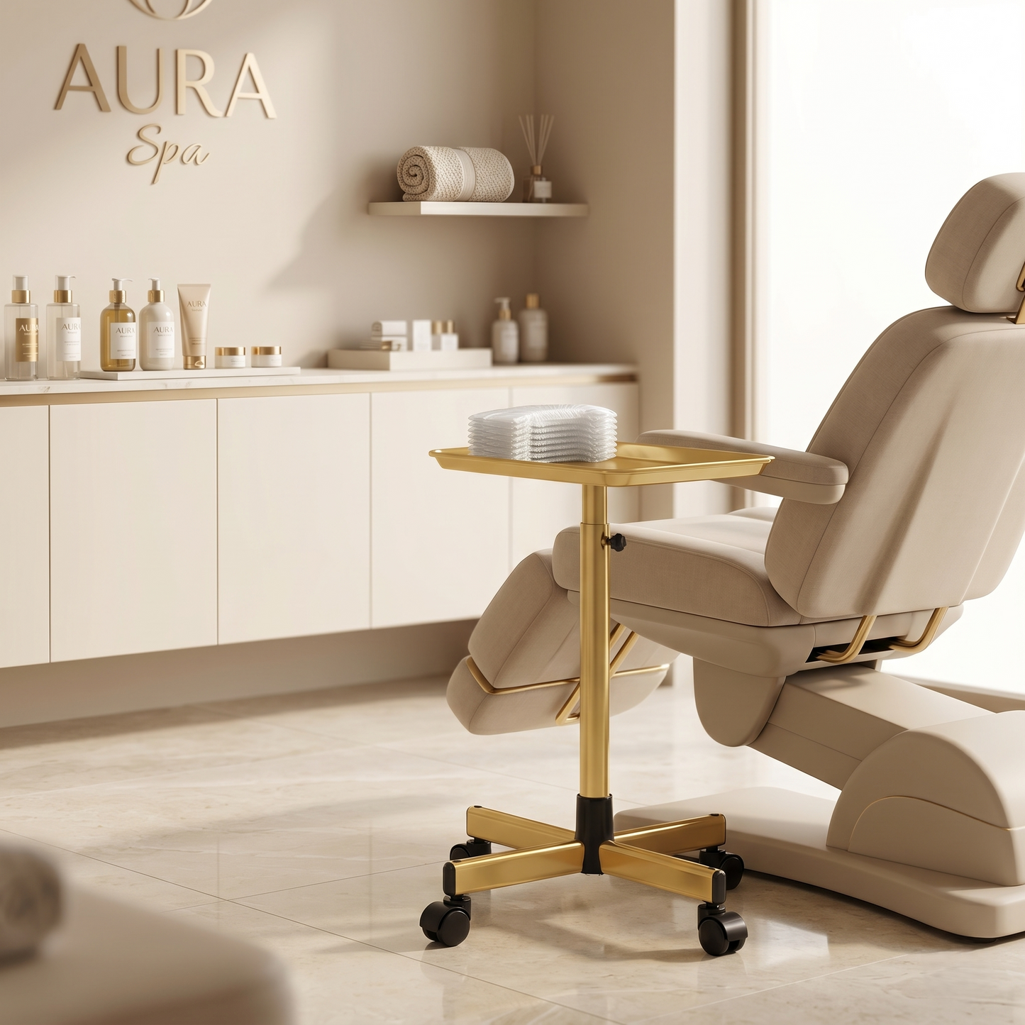 Kovelli™ Adjustable Rolling Salon Tray Cart With Protective Covers