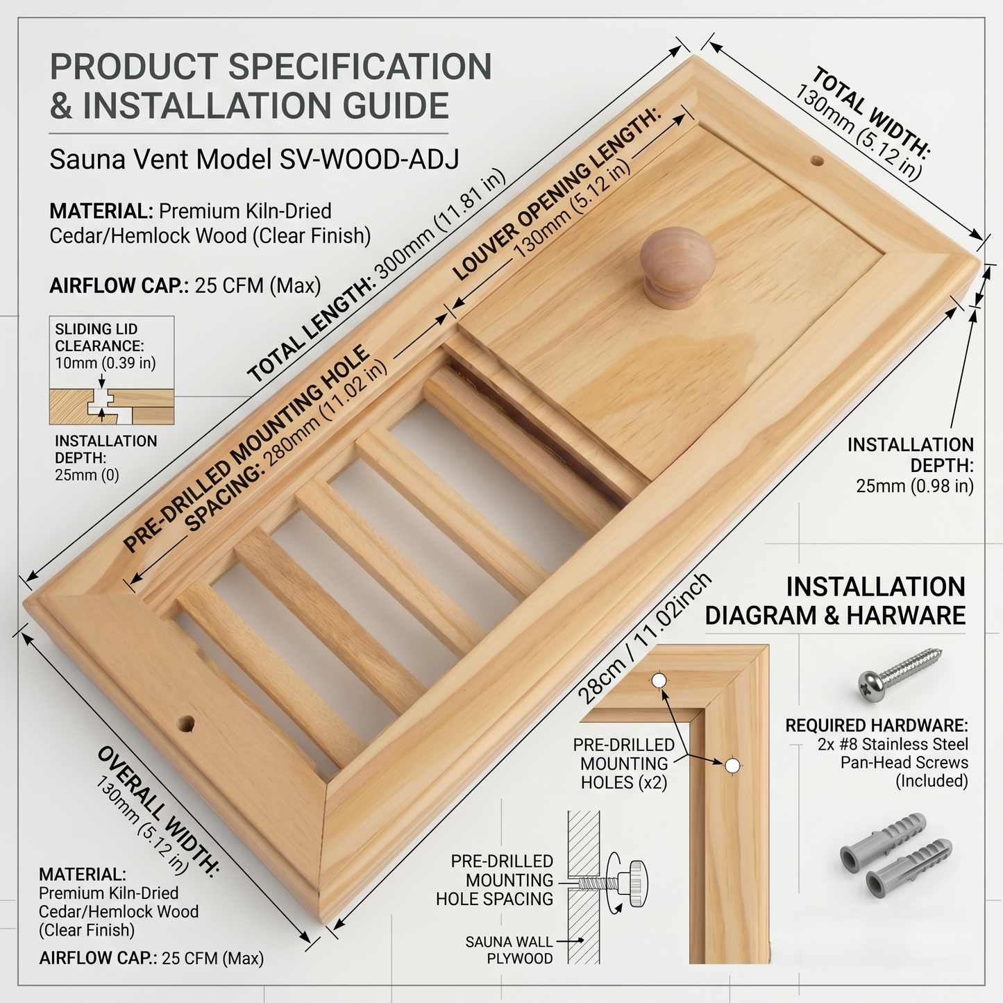 Kovelli™ Adjustable Sauna Air Vent