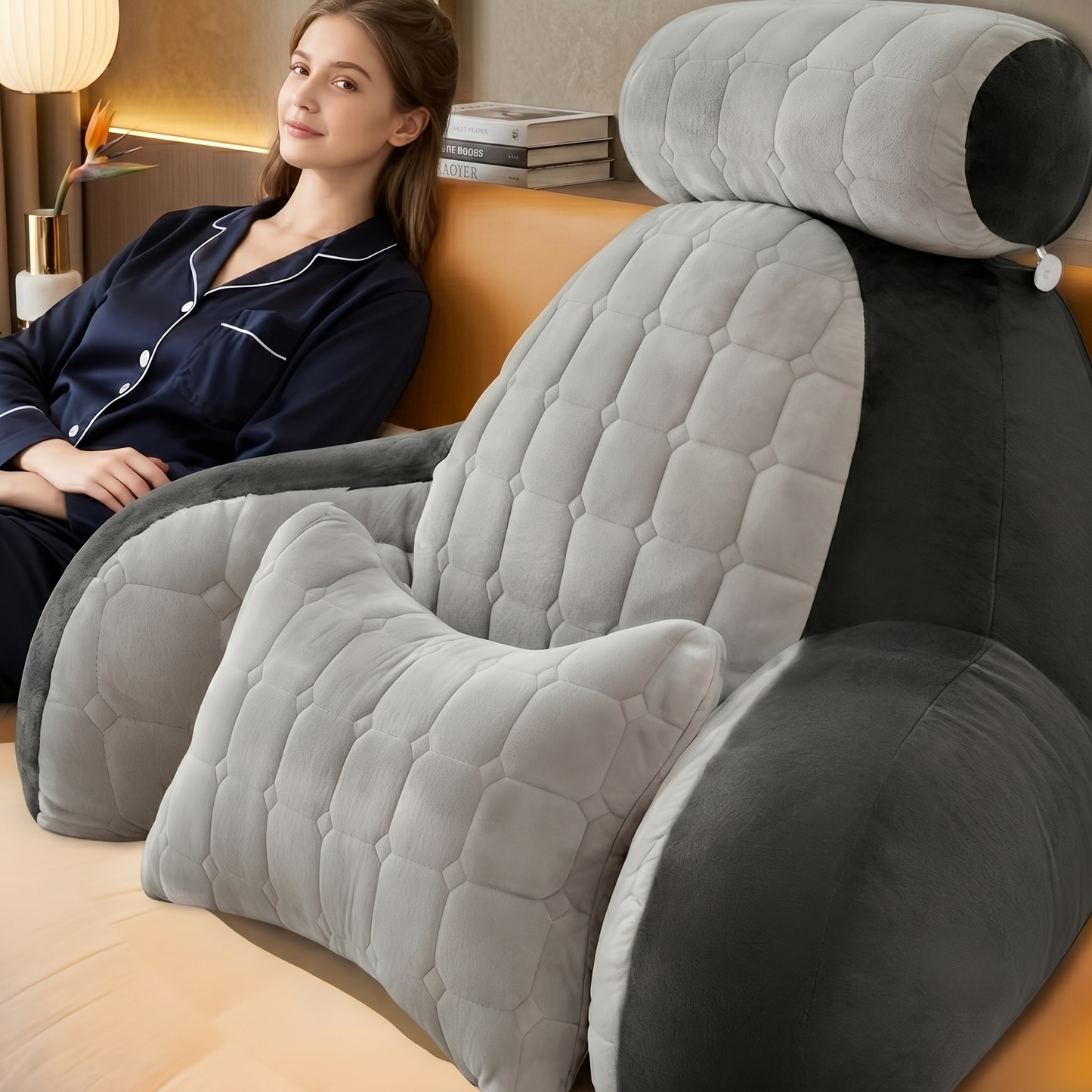 Oversized Reading Pillow With Headrest & Lumbar Support – Plush Bed Backrest Cushion For Relaxing, Reading & Gaming