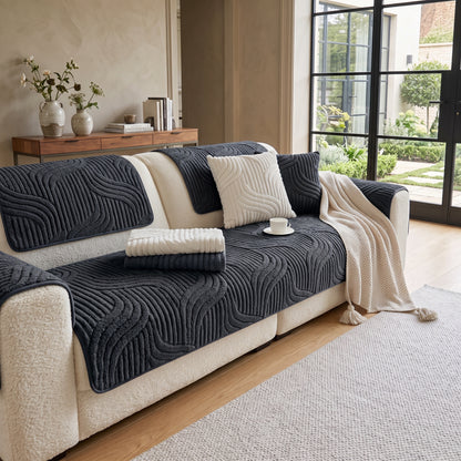 Velvet Striped Non-Slip Sofa Cushion Cover
