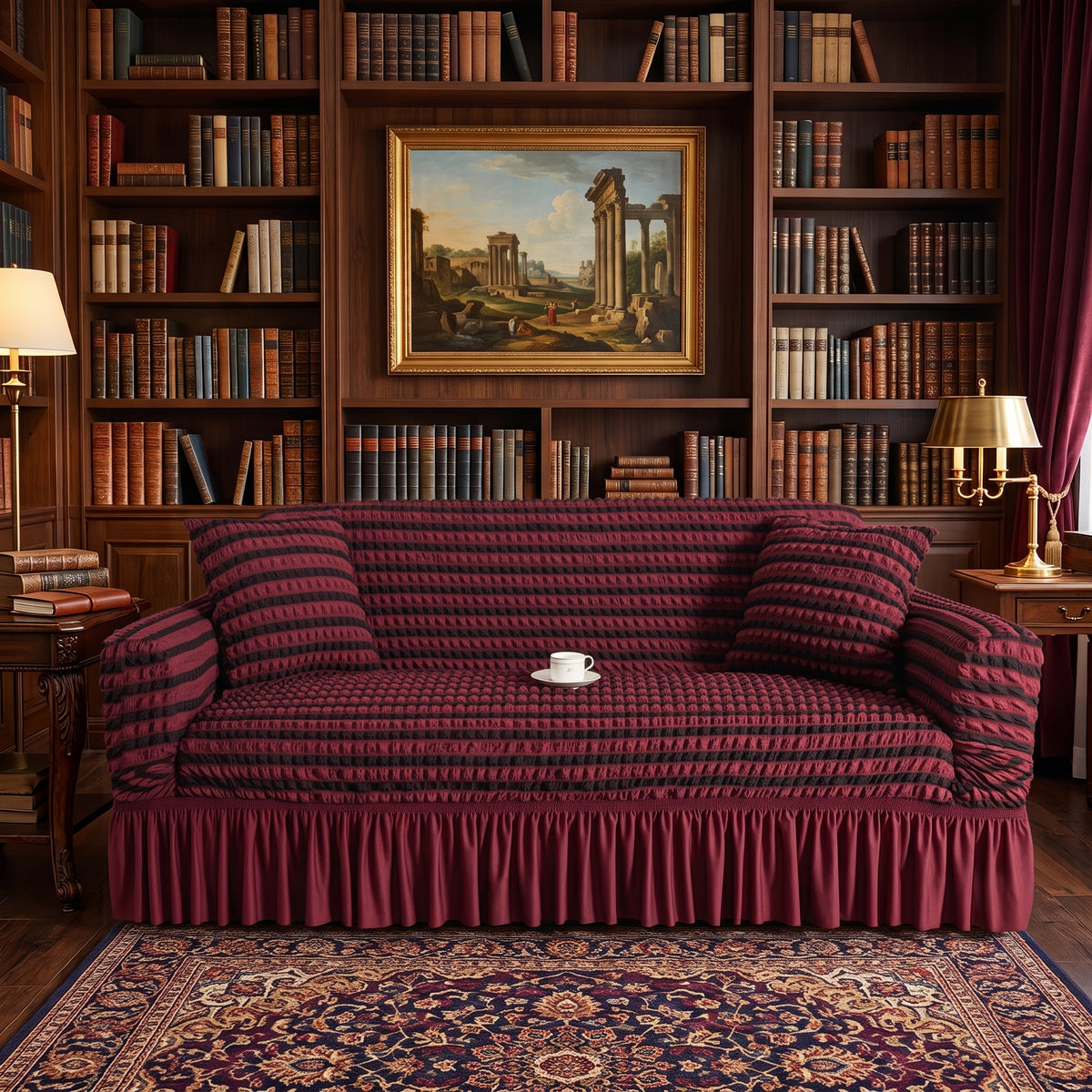 Stretch Textured Sofa Slipcover with Ruffled Skirt