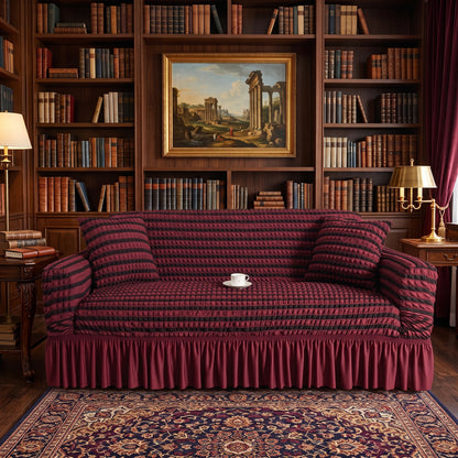 Stretch Textured Sofa Slipcover with Ruffled Skirt
