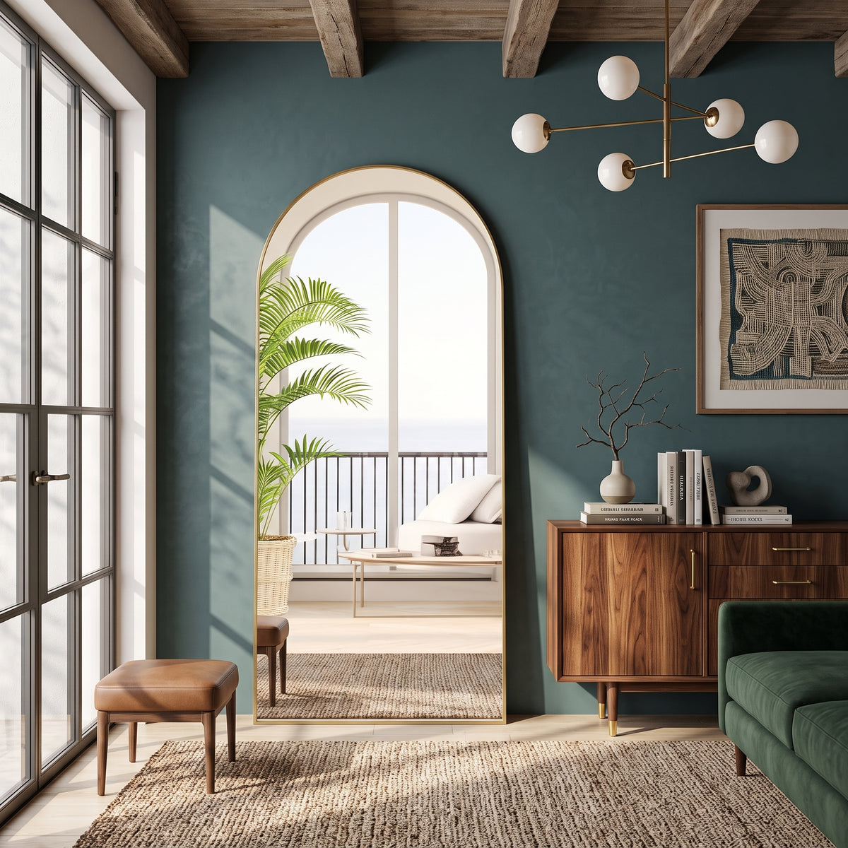 Arched Full-Length Floor Mirror with Slim Aluminum Alloy Frame