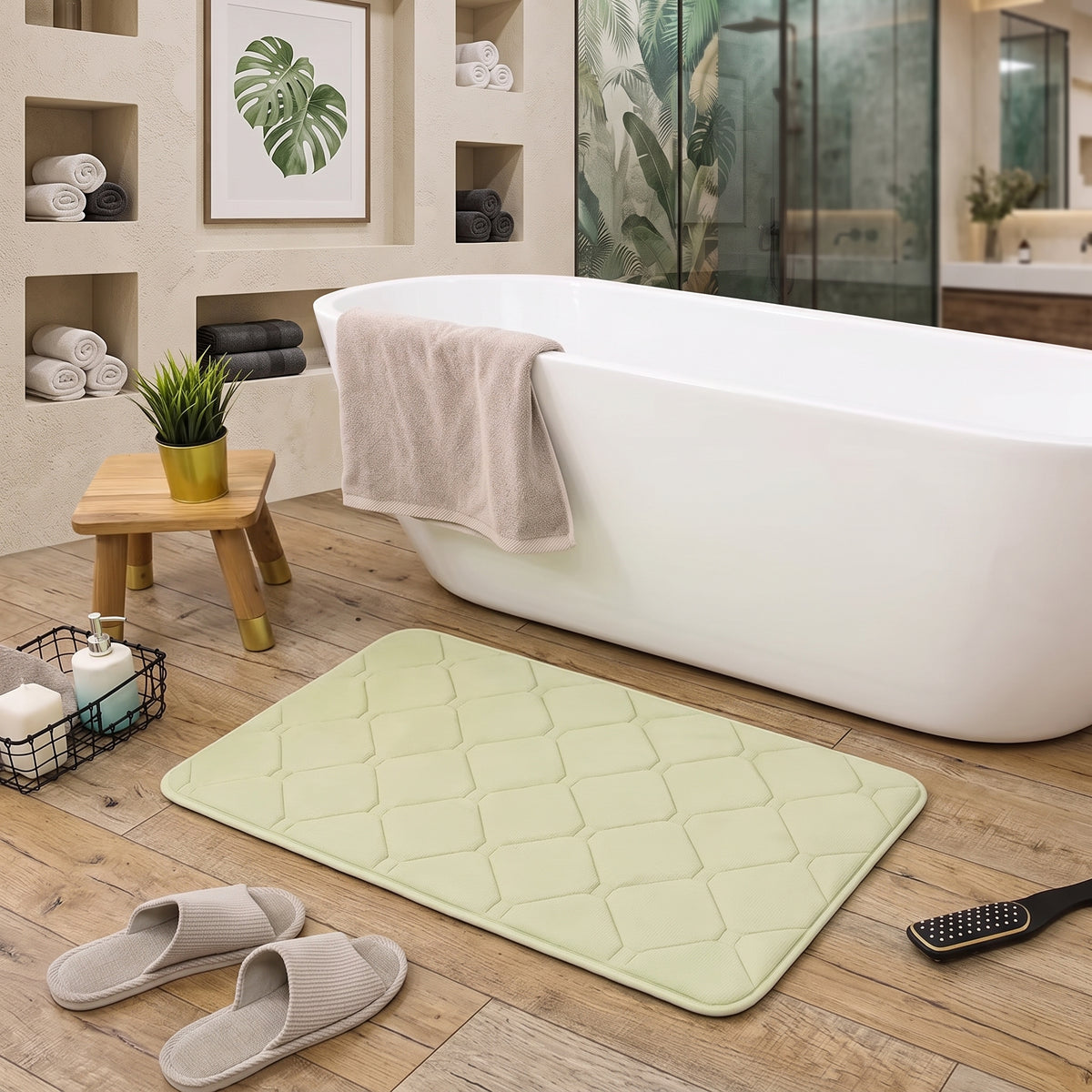 Memory Foam Bath Mat with Absorbent Quilted Surface & Non-Slip Backing