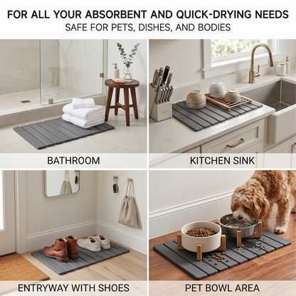 Foldable Quick-Dry Stone Bath Mat – Ultra Absorbent Diatomite Bathroom Mat, Non-Slip & Mold Resistant