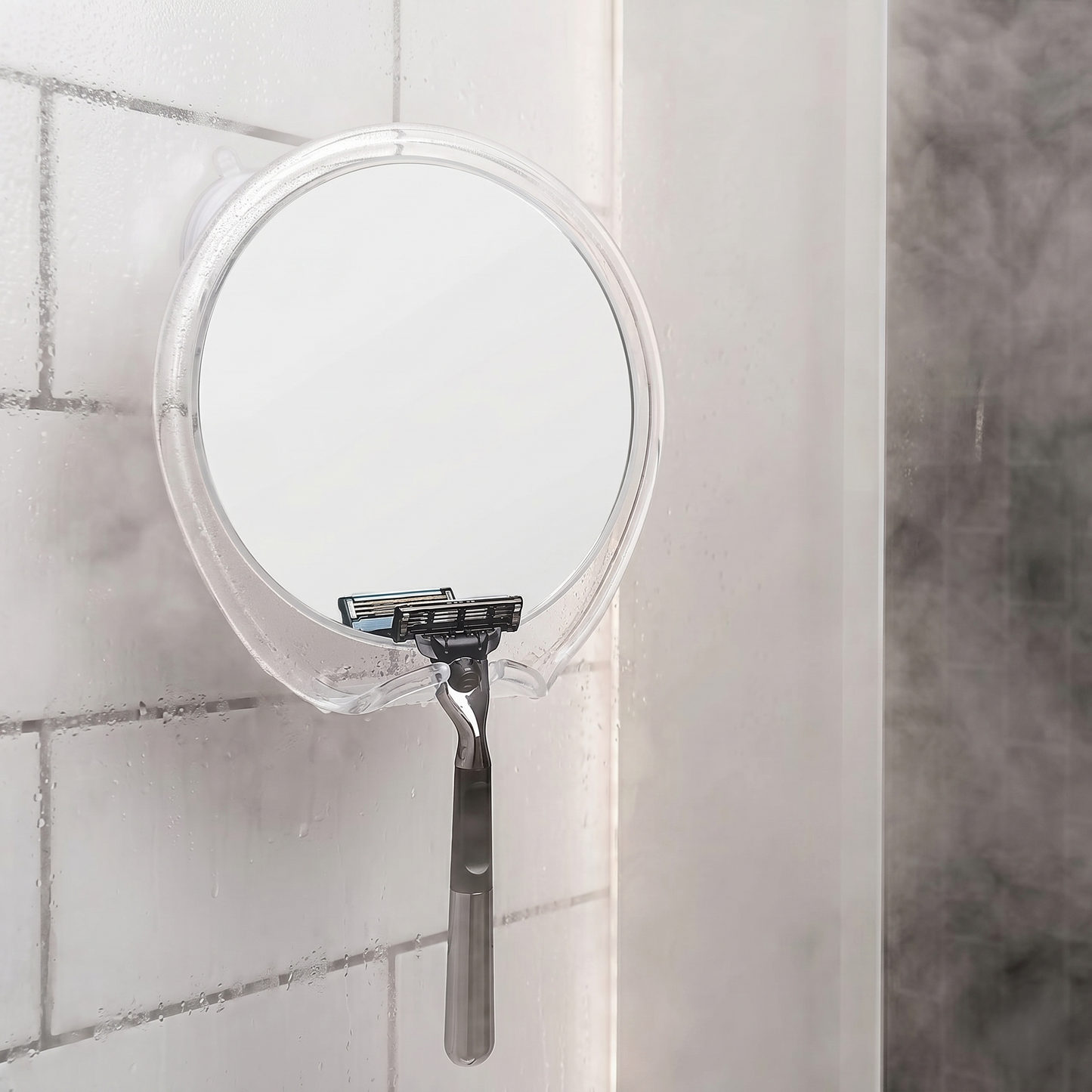 Fog-Free Shower Mirror with Razor Hook & Strong Suction Mount
