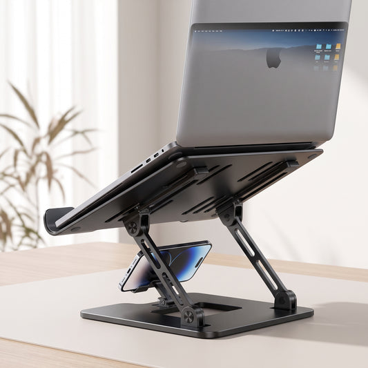 2-in-1 Adjustable Laptop Stand with Integrated Phone Holder