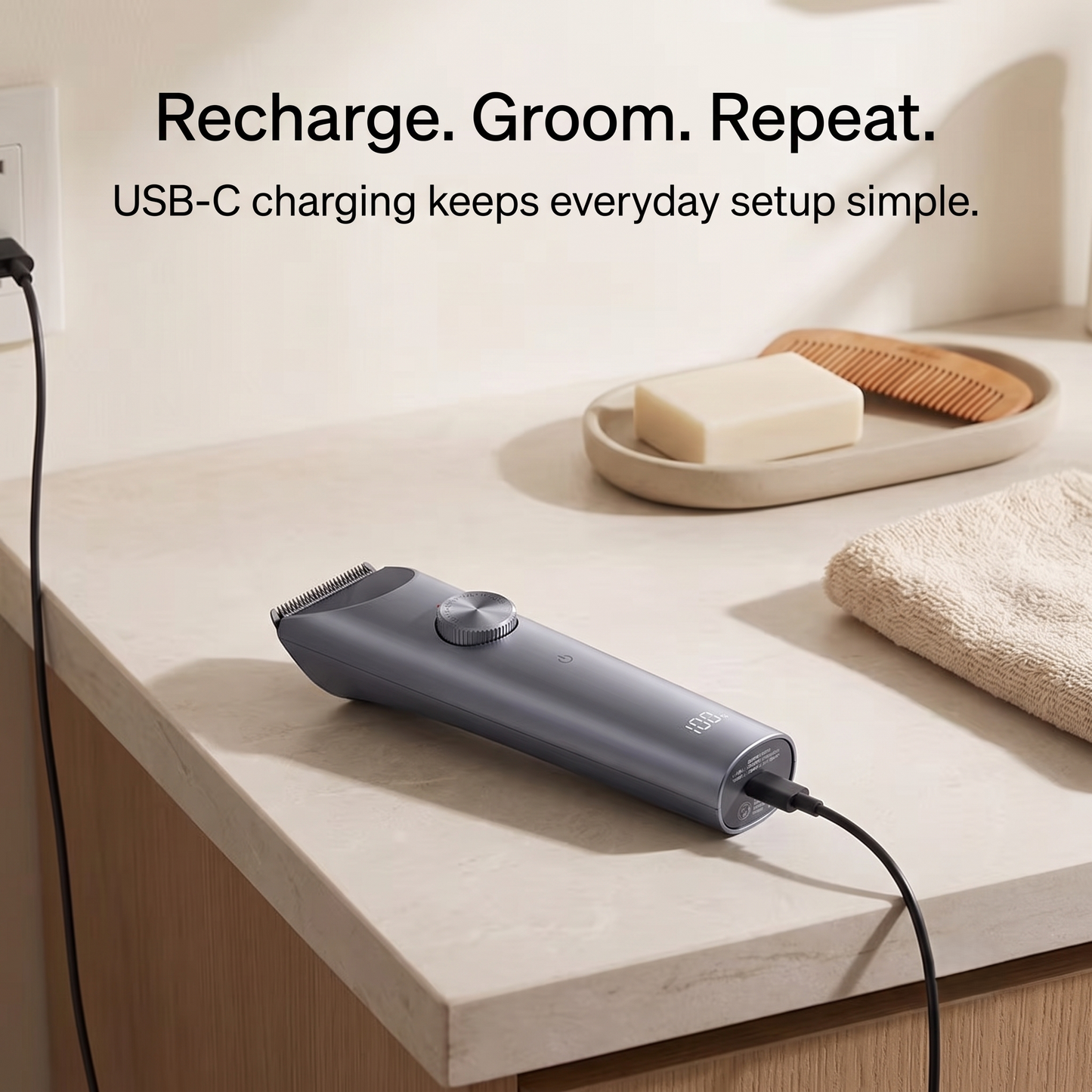 Cordless Waterproof Hair Clipper with Adjustable Length Control