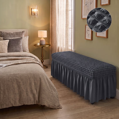 Stretch Textured Bench Cover with Ruffled Skirt