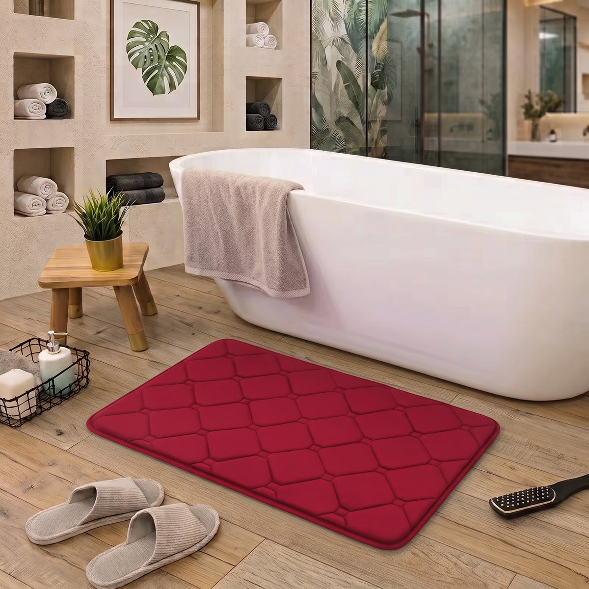 Memory Foam Bath Mat with Absorbent Quilted Surface & Non-Slip Backing