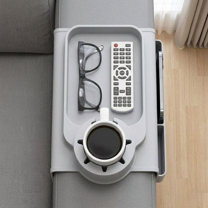 Premium Couch Arm Organizer Tray with Cup Holder & Storage Compartments