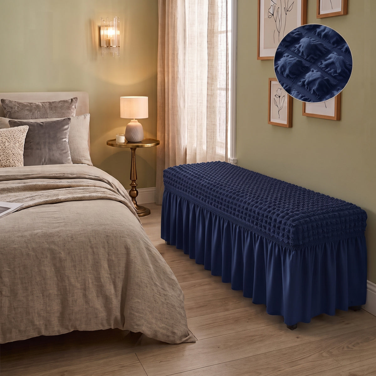Stretch Textured Bench Cover with Ruffled Skirt