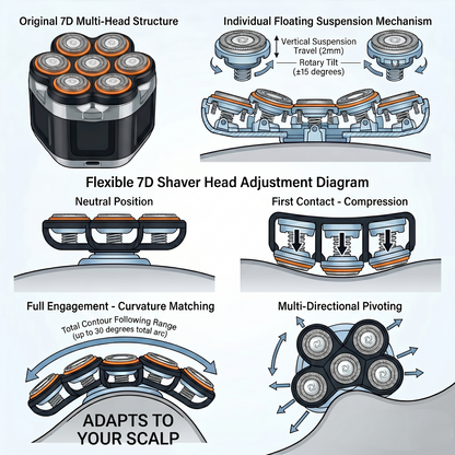 7D Floating Head Electric Shaver for Fast Bald Grooming