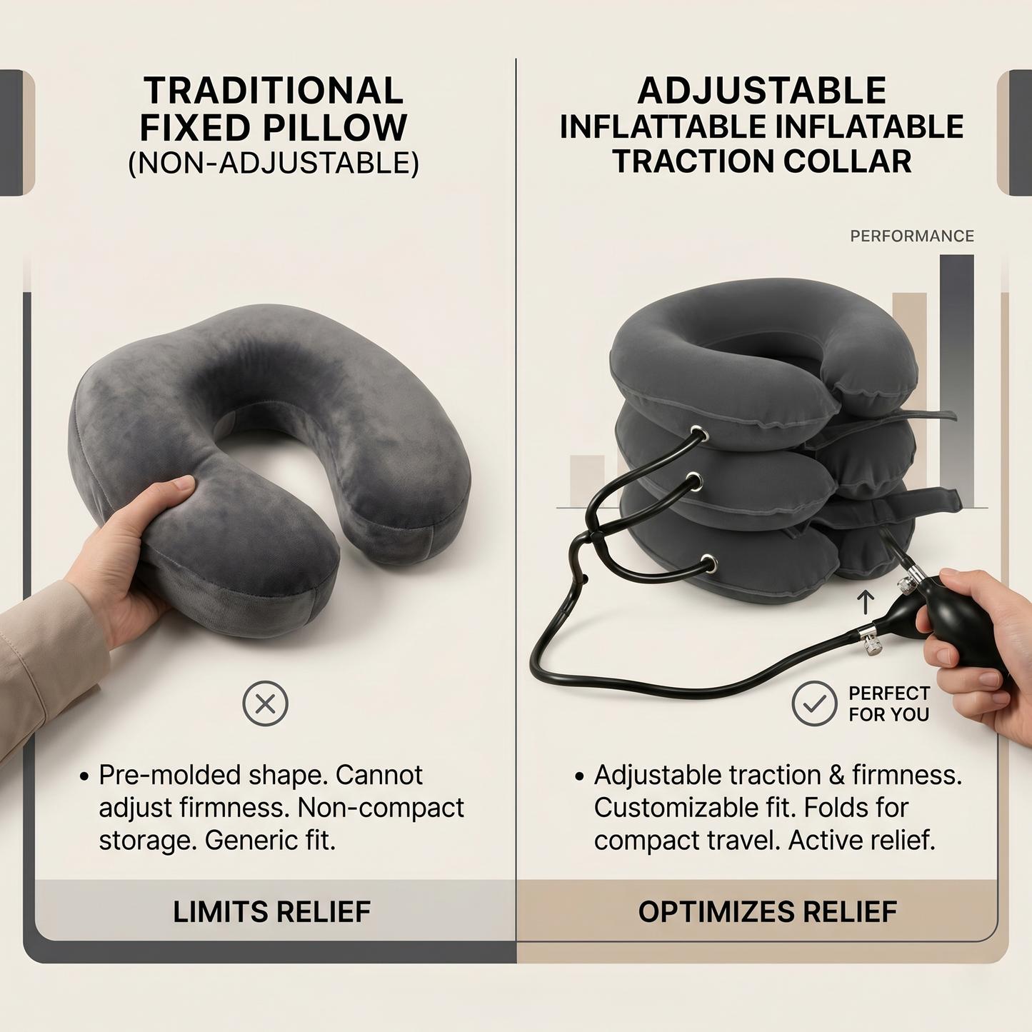 Inflatable Neck Traction Pillow with Adjustable Air Pump