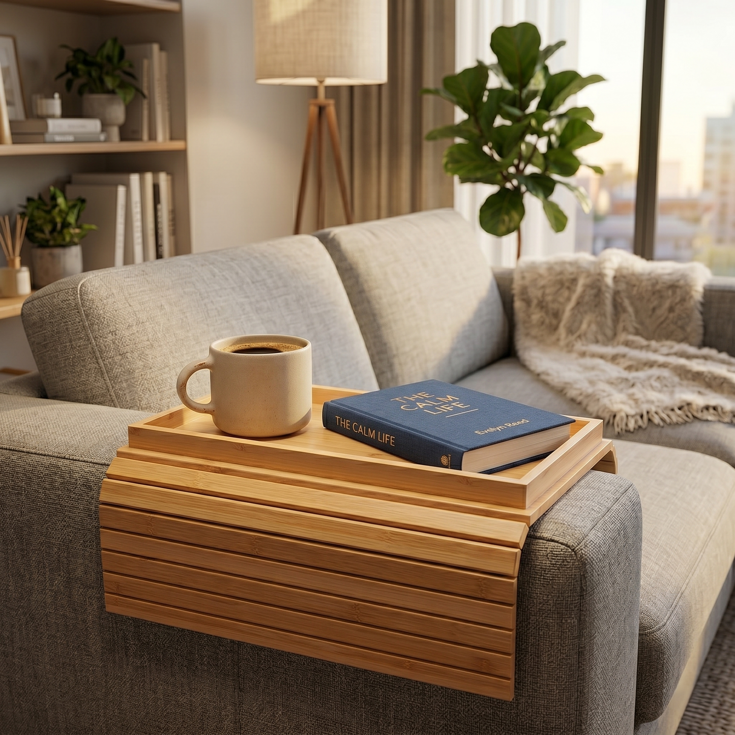 Foldable Bamboo Couch Arm Tray Table