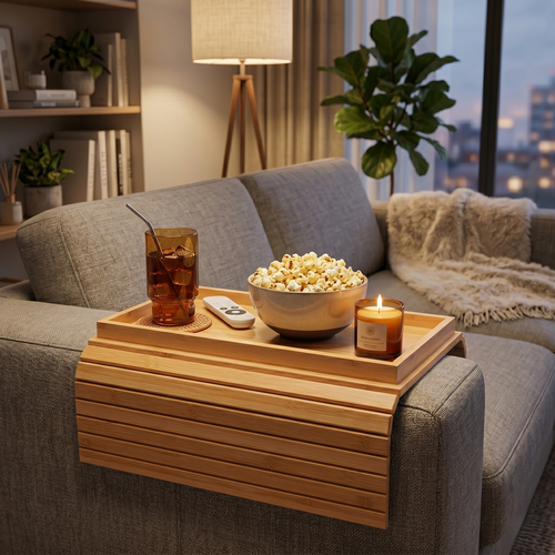 Foldable Bamboo Couch Arm Tray Table