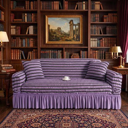 Stretch Textured Sofa Slipcover with Ruffled Skirt