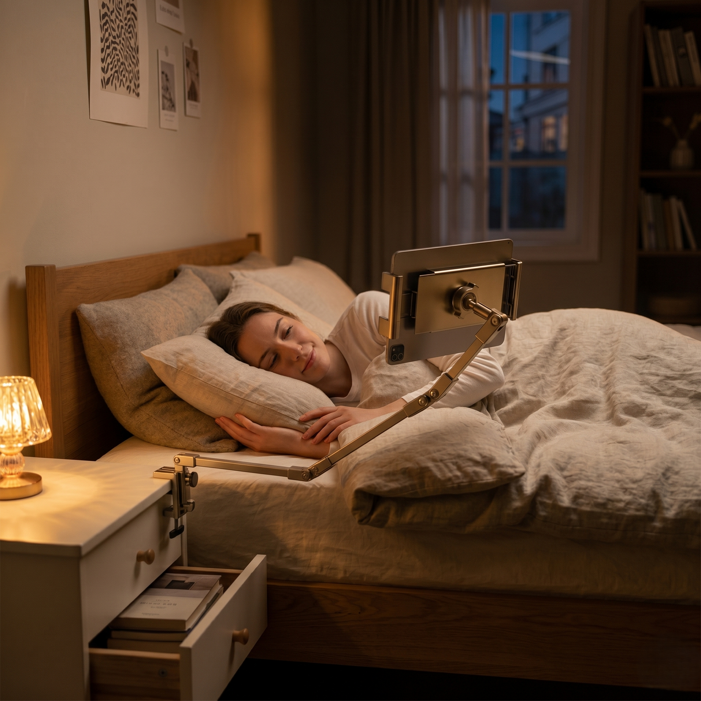 Adjustable Bedside Phone Arm – Hands-Free Viewing Stand for Reduced Neck & Arm Strain