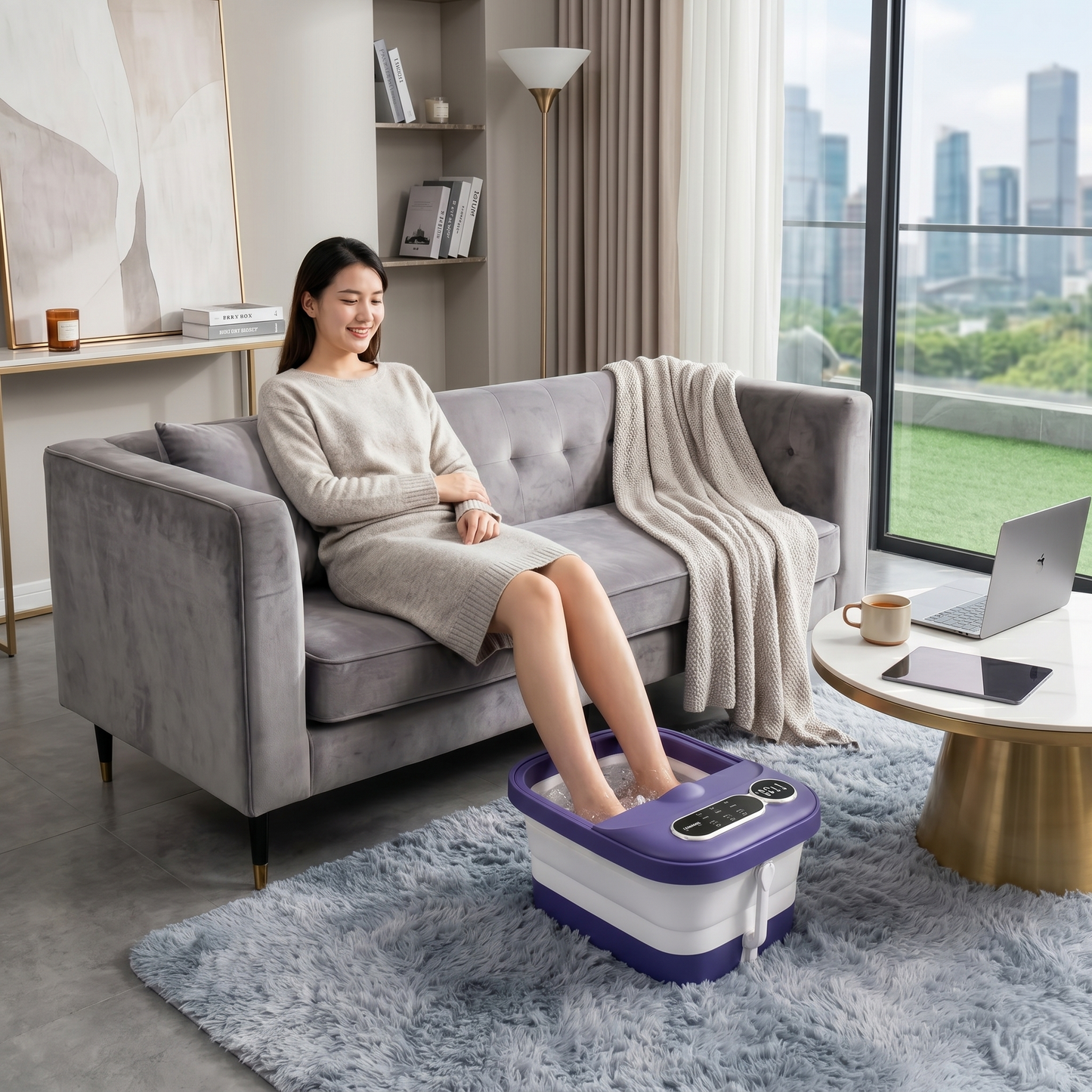 Collapsible Heated Foot Spa Bath With Temperature Control & Massage Rollers