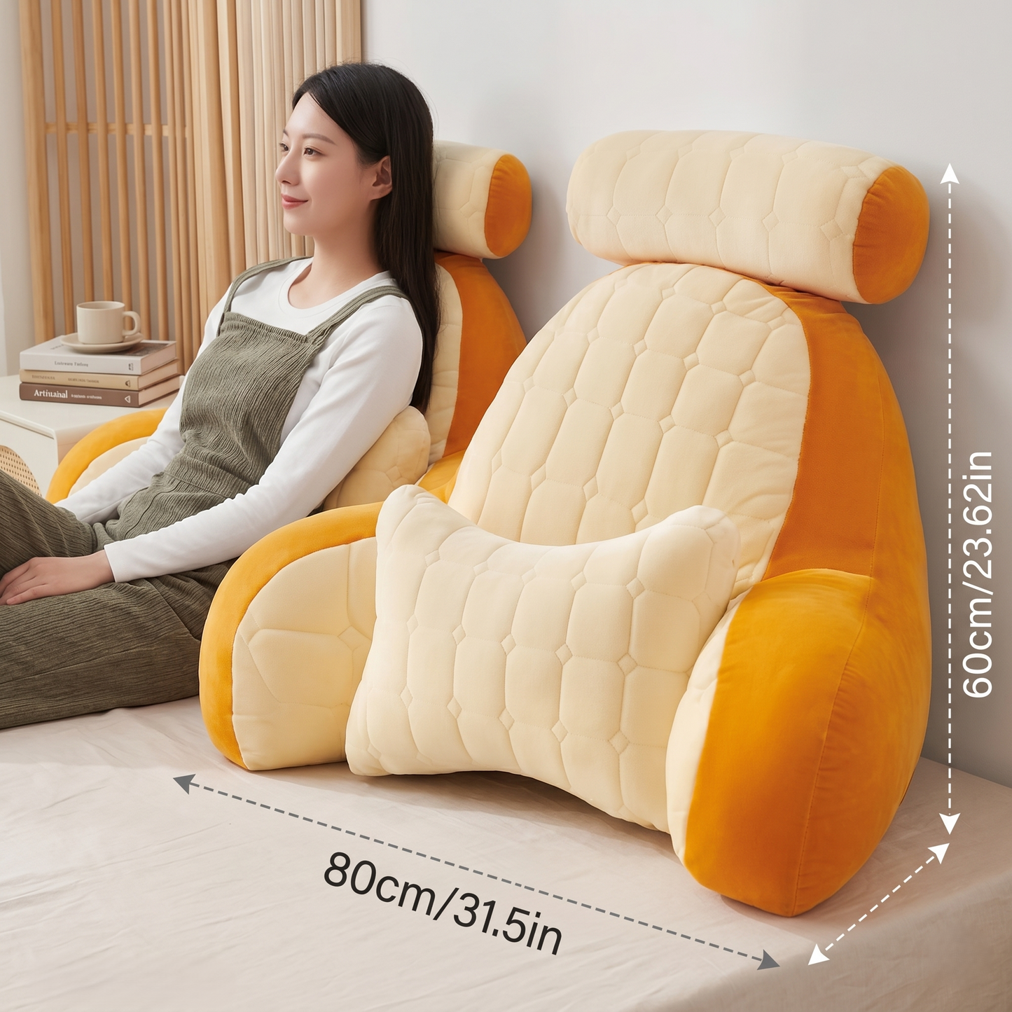 Oversized Reading Pillow With Headrest & Lumbar Support – Plush Bed Backrest Cushion For Relaxing, Reading & Gaming
