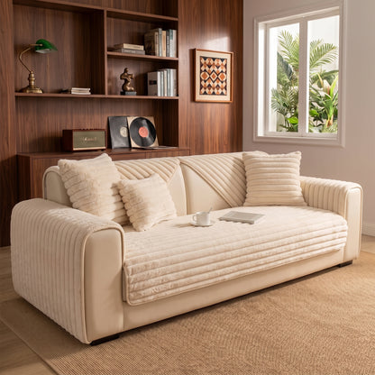 Plush Ribbed Non-Slip Sofa Cover