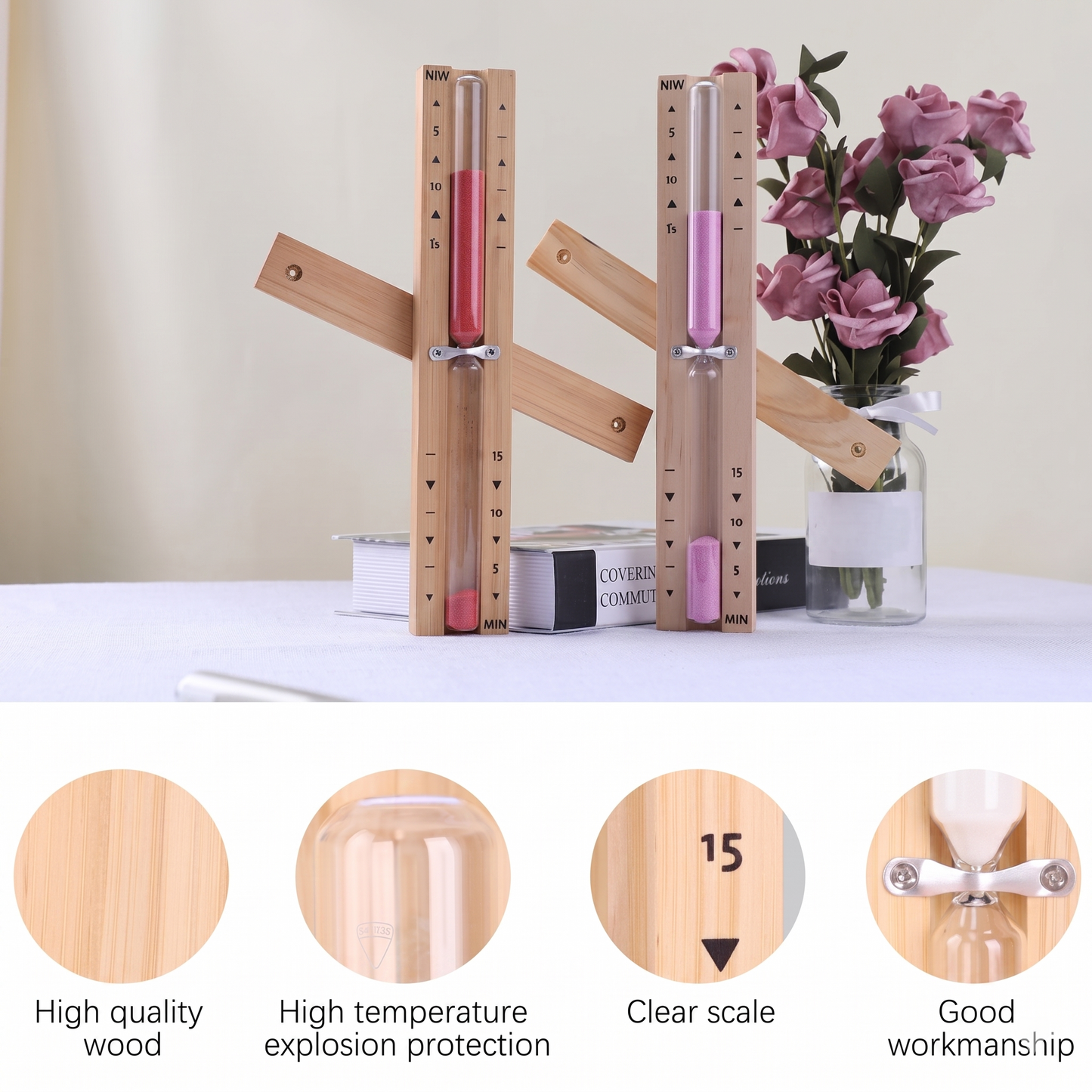 Wooden Sauna Sand Timer Wall Mounted 15 Minute Hourglass Timer