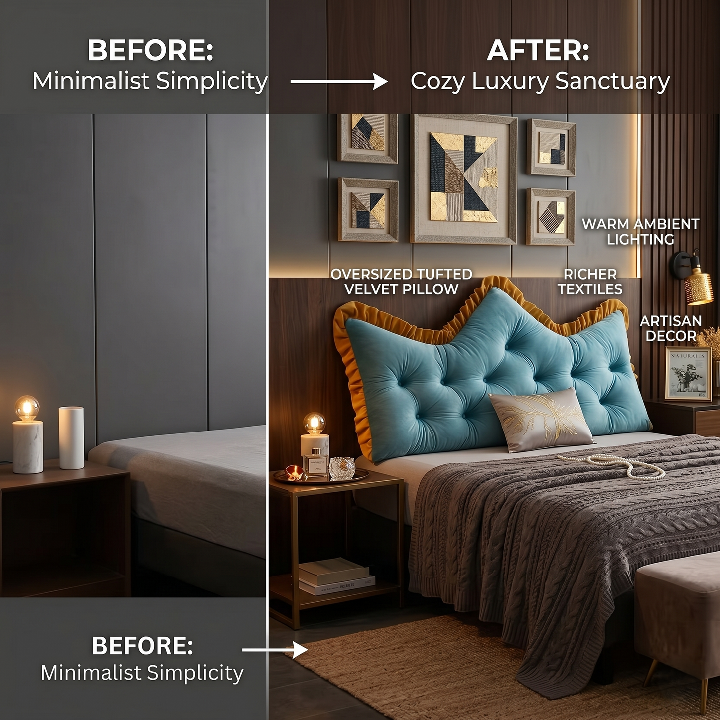 Kovelli™ Plush Tufted Headboard Pillow Backrest Cushion
