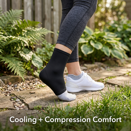 Cooling Compression Ankle Sleeve with Flexible Support & Reusable Gel Insert