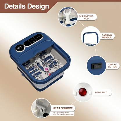 Collapsible Heated Foot Spa Bath With Temperature Control & Massage Rollers