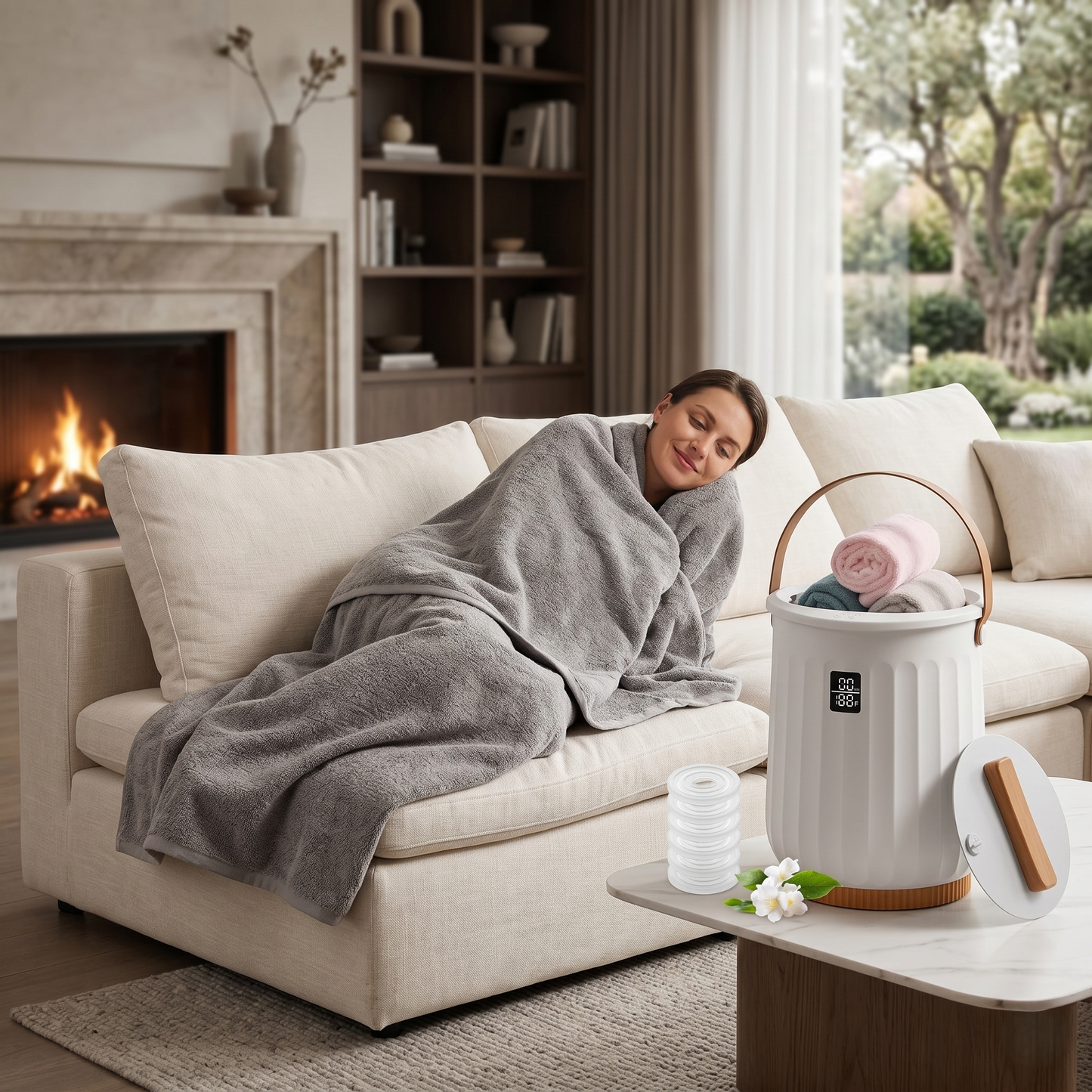 Kovelli™ Luxury Towel Warmer Bucket – Spa-Inspired Heated Towel & Blanket Warmer with Aromatherapy