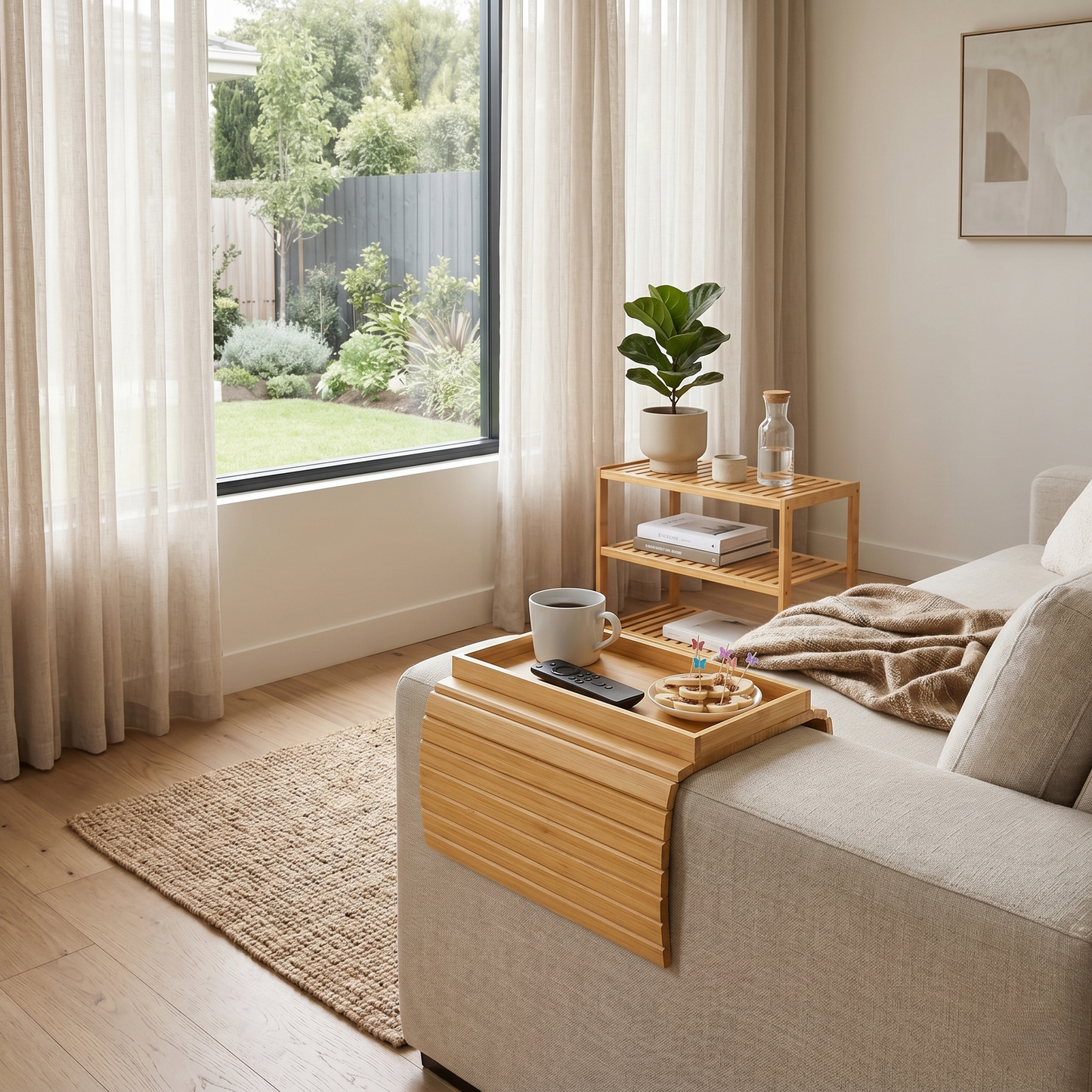Foldable Bamboo Couch Arm Tray Table