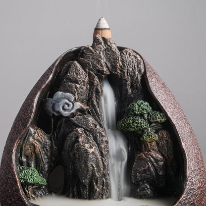 Mountain Landscape Backflow Waterfall Resin Incense Burner