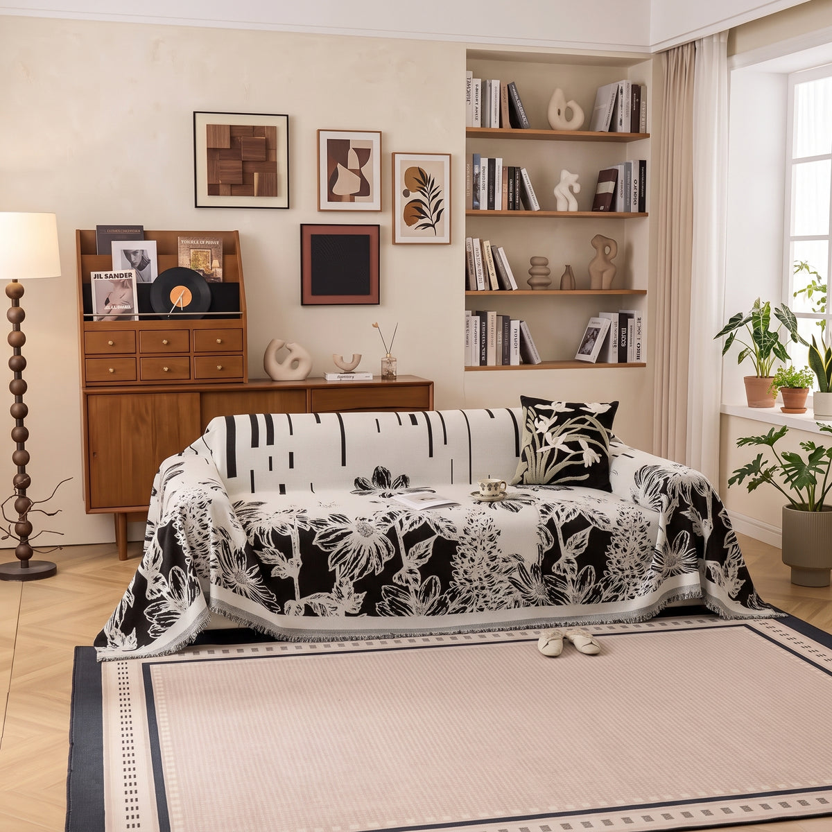 Retro Floral Fringed Sofa Cover Throw