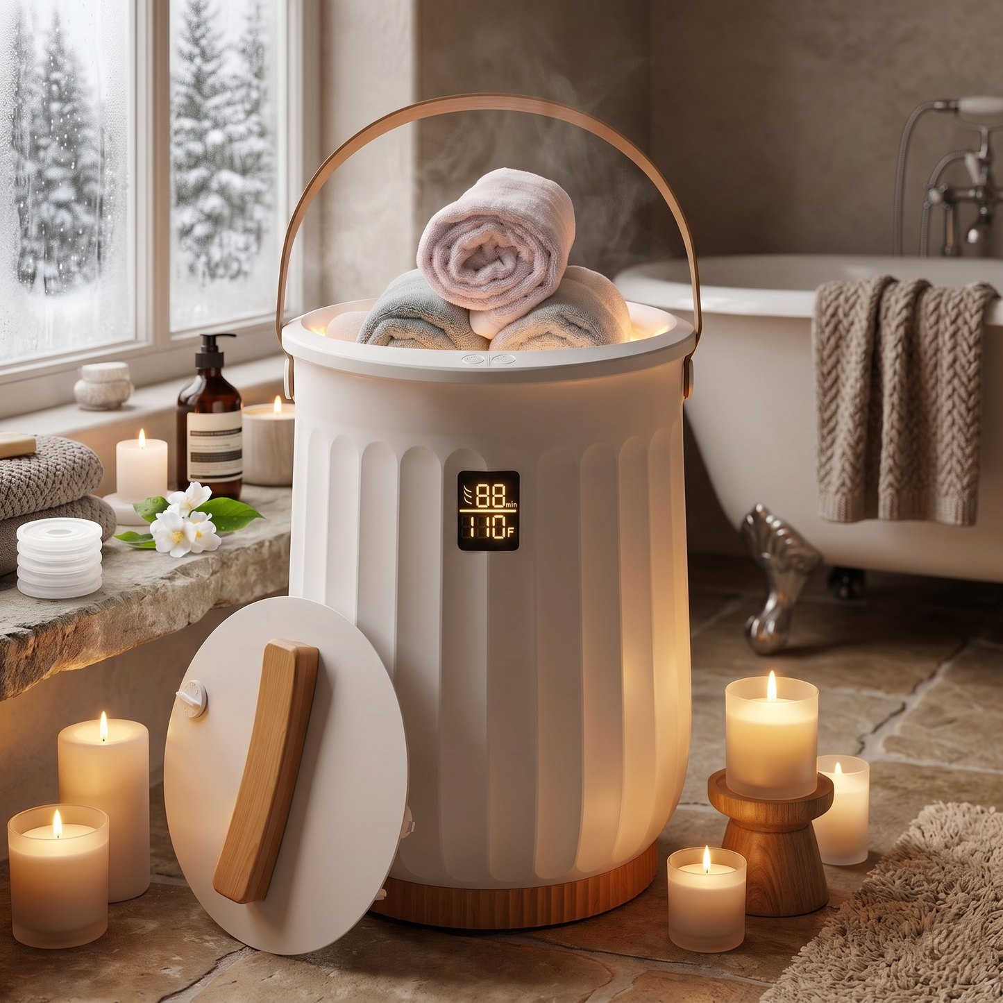 Kovelli™ Luxury Towel Warmer Bucket – Spa-Inspired Heated Towel & Blanket Warmer with Aromatherapy