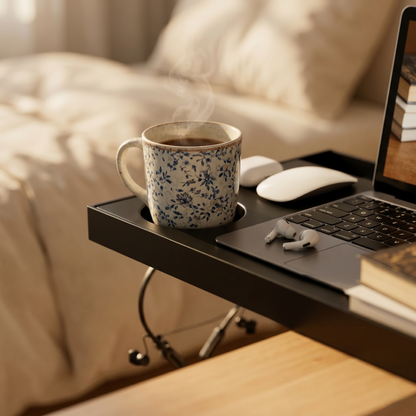 Kovelli™ Clip-On Bedside Shelf Tray – Space Saving Bed Organizer for Laptop, Phone & Drinks